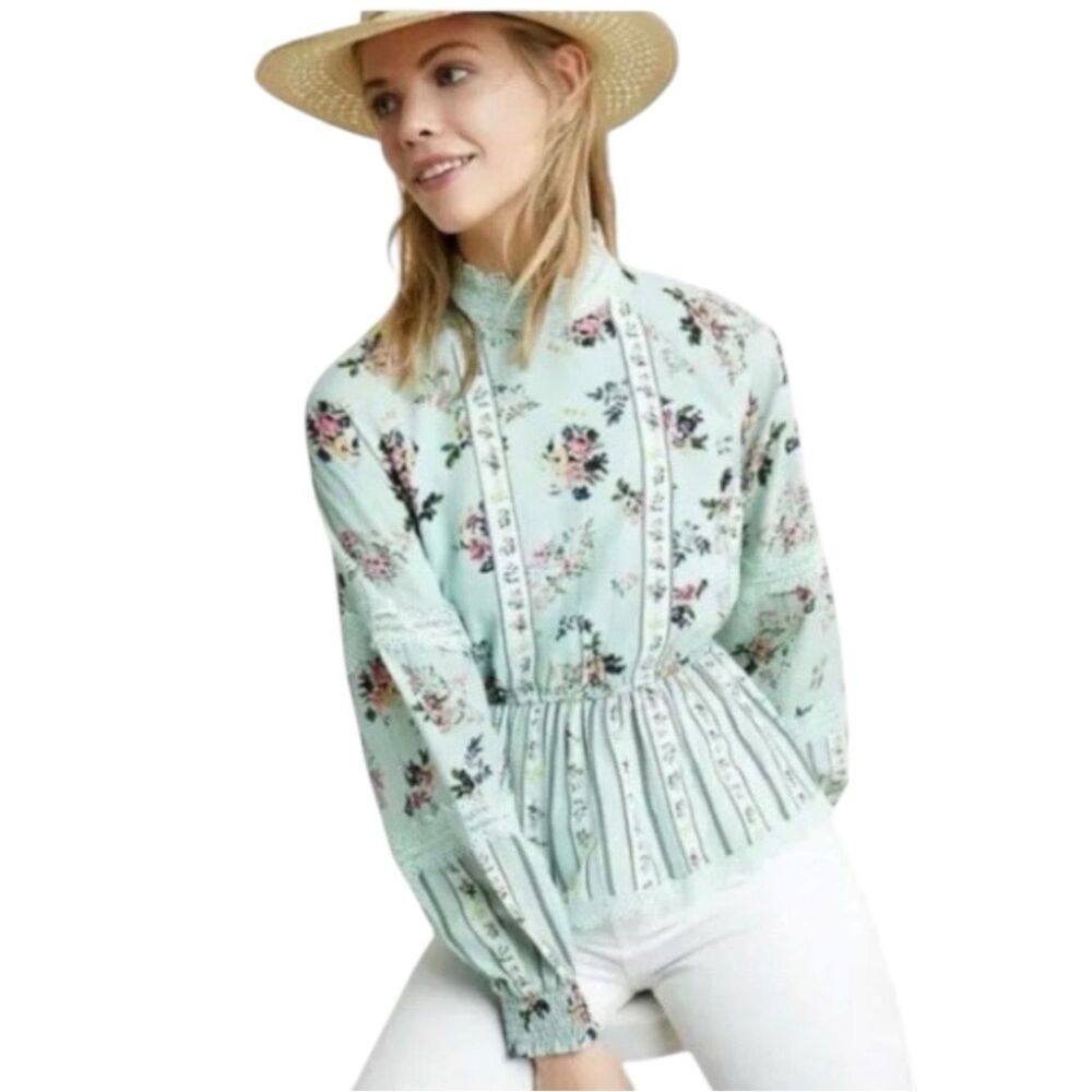 NWT Anthropologie Hemant & Nandita Cait Floral-Print Romantic Blouse sz XS